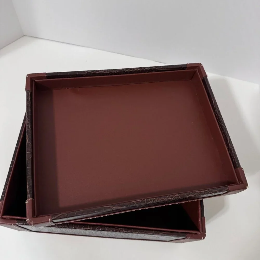 Brown Crocodile Embossed Leather Look Large Storage Keepsake Box Organizer